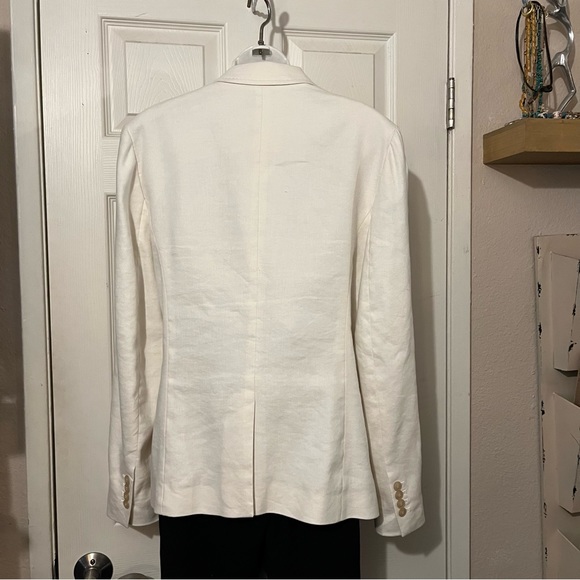Ann Taylor Linen Blend Ivory Color Lined One Button Blazer Jacket Sz 14T - Picture 4 of 7